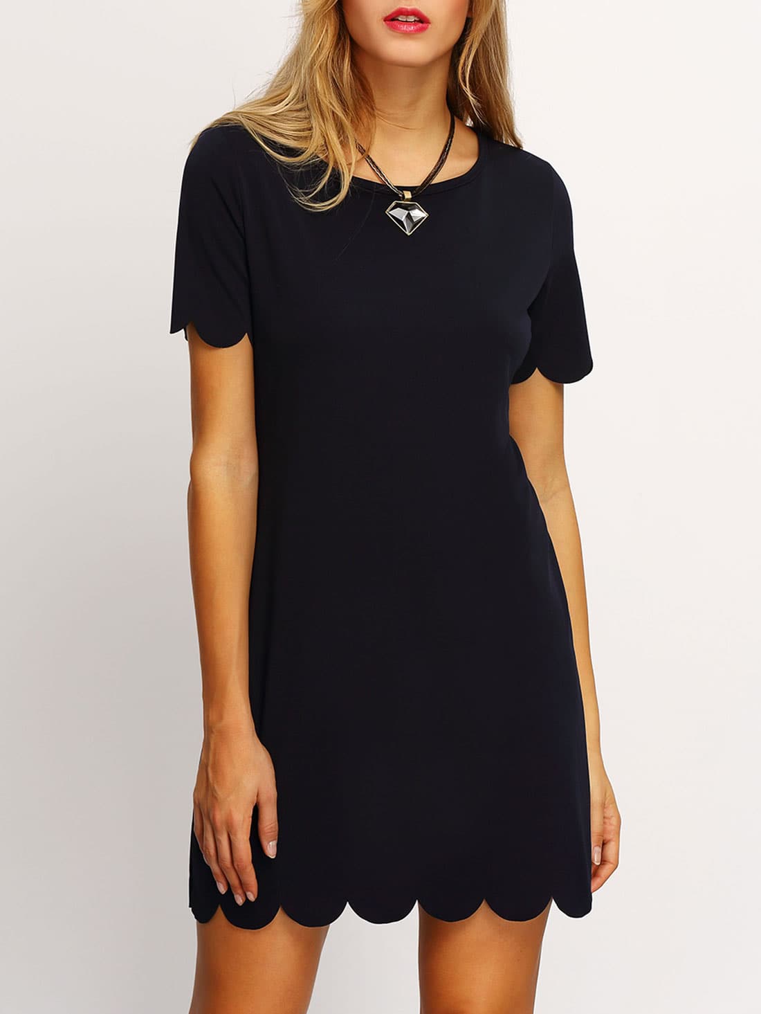 Black Scalloped Hem Keyhole DressFor Women-romwe