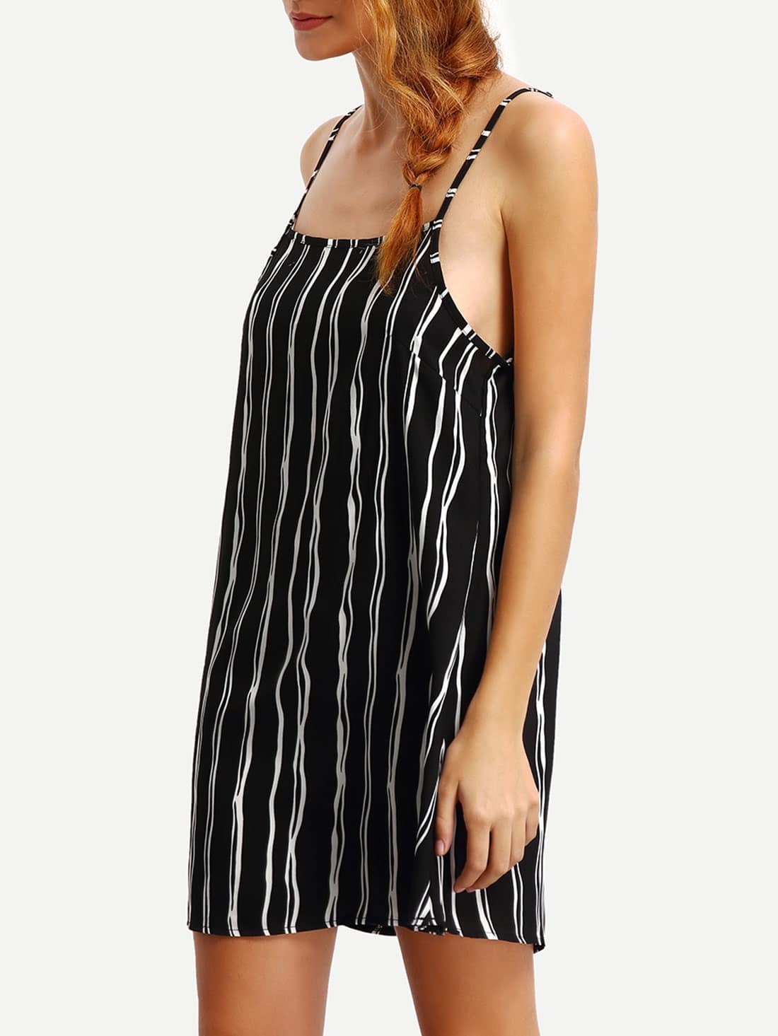 Robe à rayures verticales avec bretelle noir blanc French Romwe