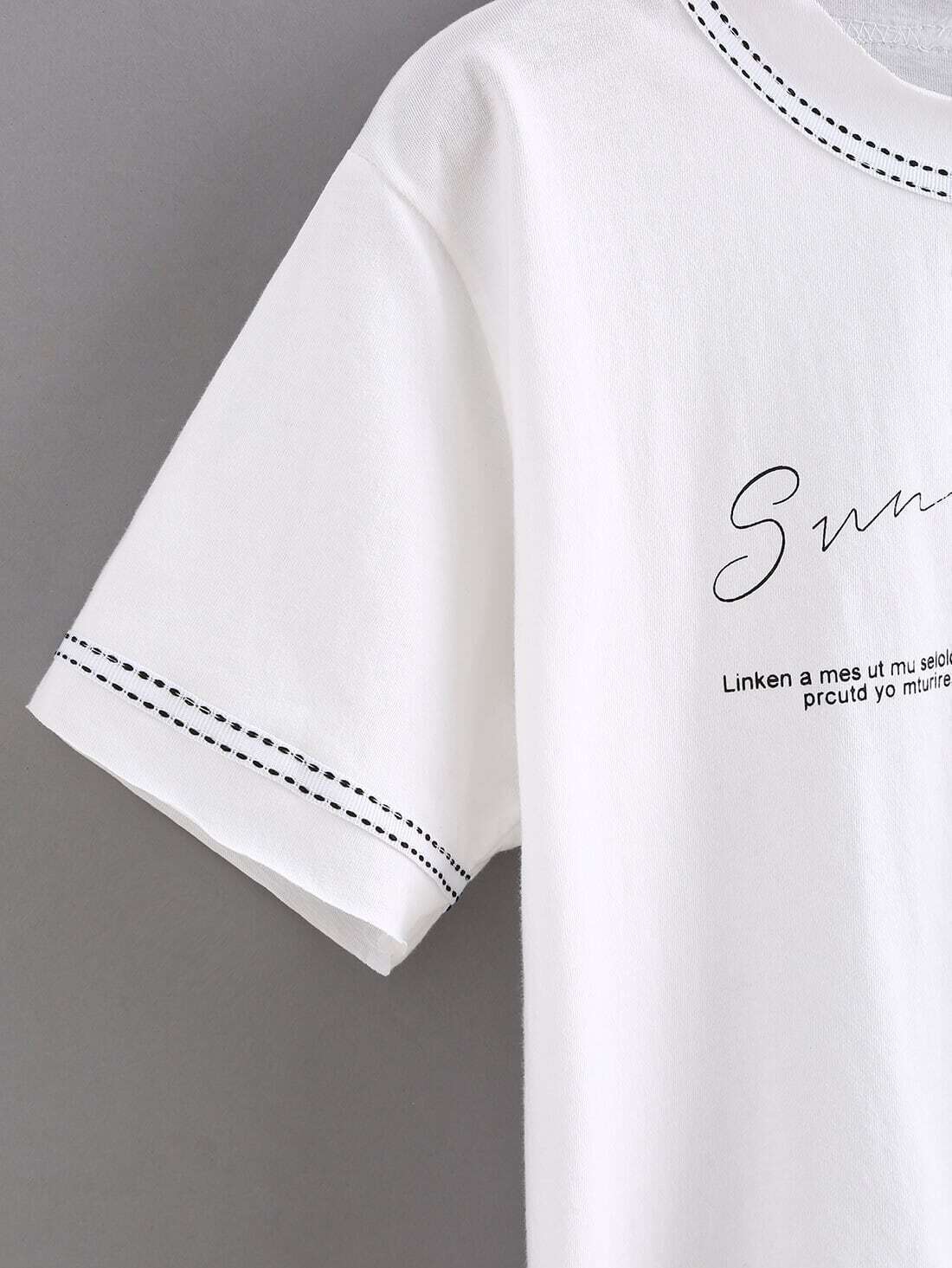 Binding Letter Print Tshirt WhiteFor Womenromwe