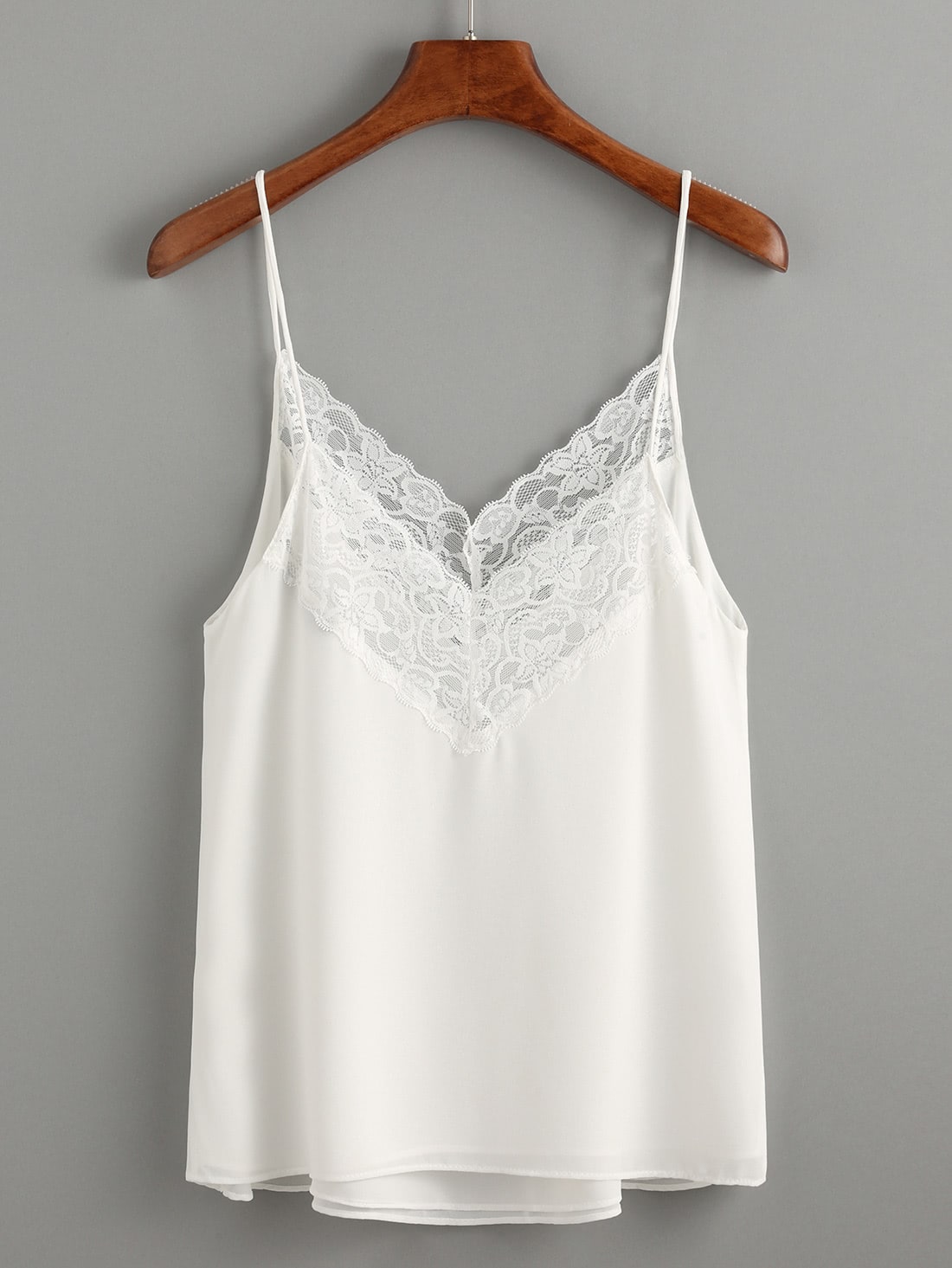 White Lace Trim Chiffon Cami TopFor Womenromwe