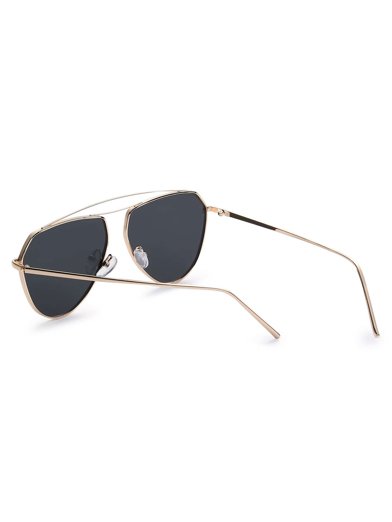 Gold Metal Frame Black Lens Aviator Sunglasses