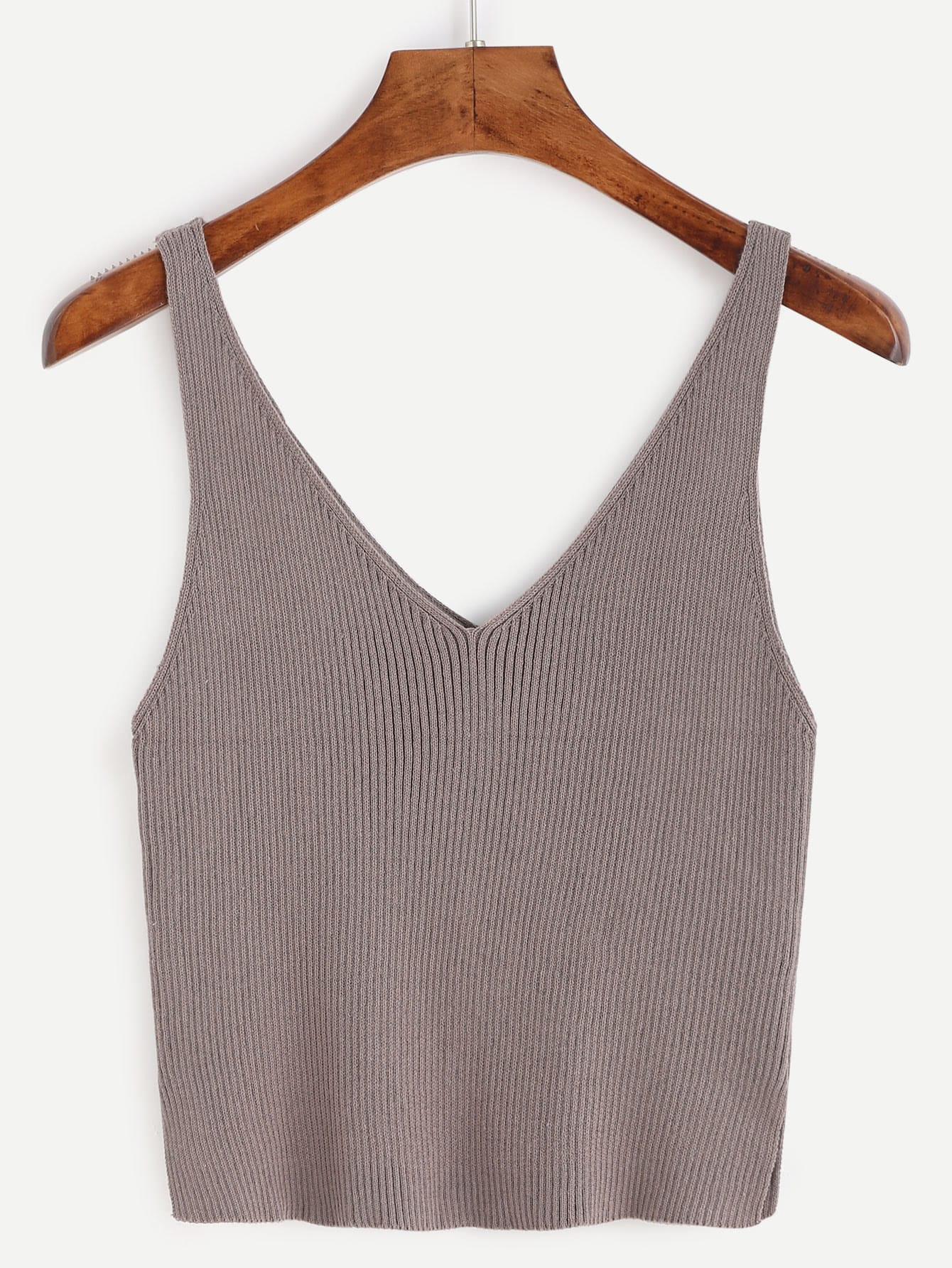Deep V Neck Ribbed Knit Tank Top