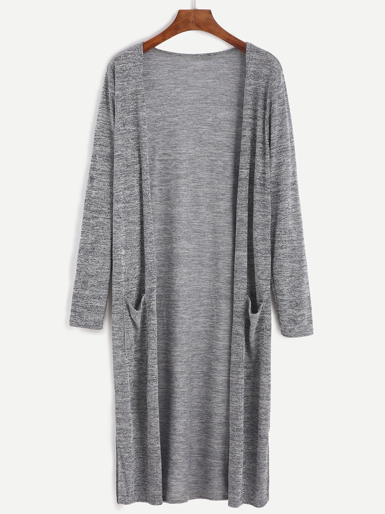 Grey Marled Knit Long Cardigan With PocketFor Womenromwe