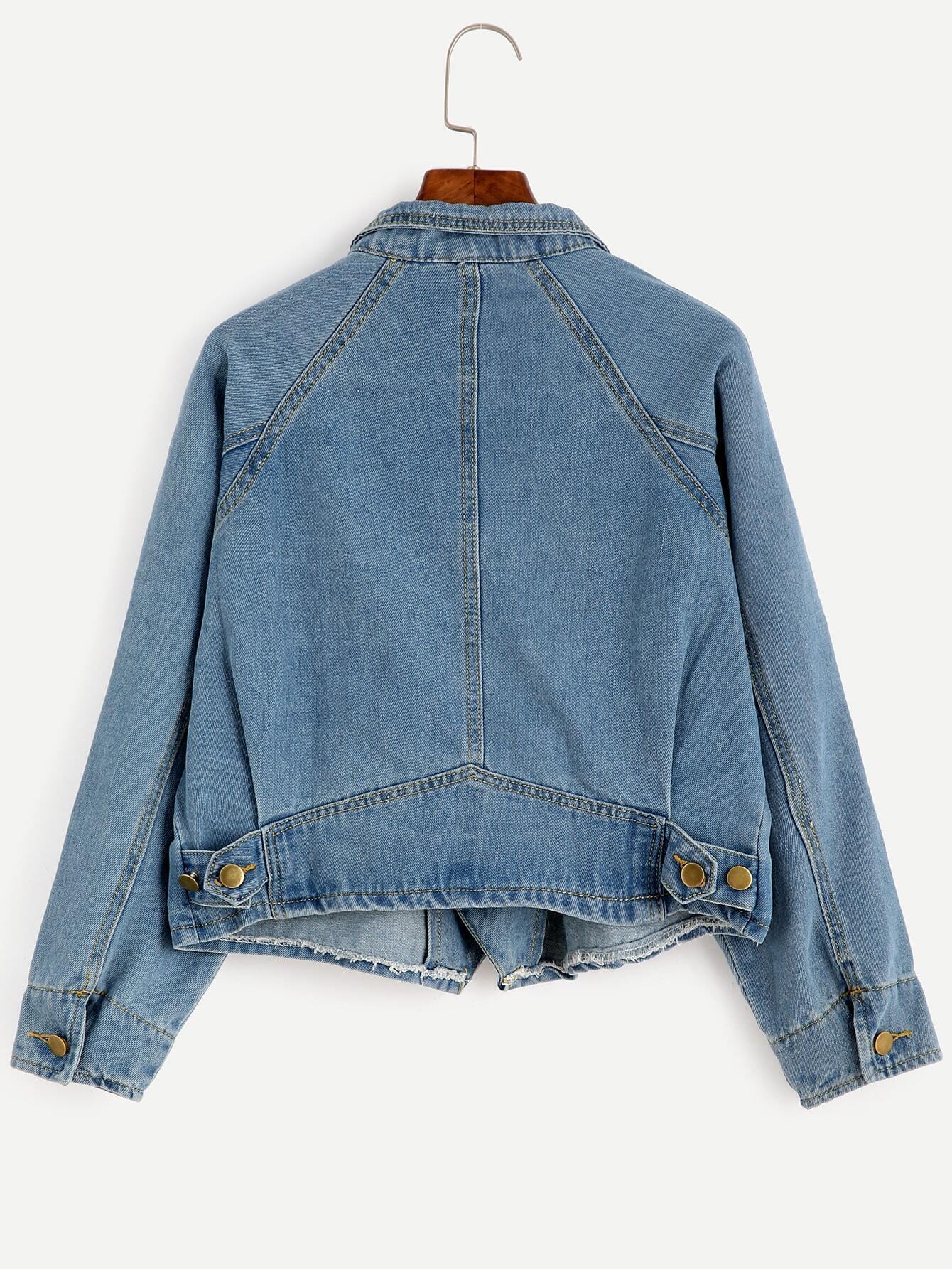 Blue Raglan Sleeve Dual Pockets Denim Jacket