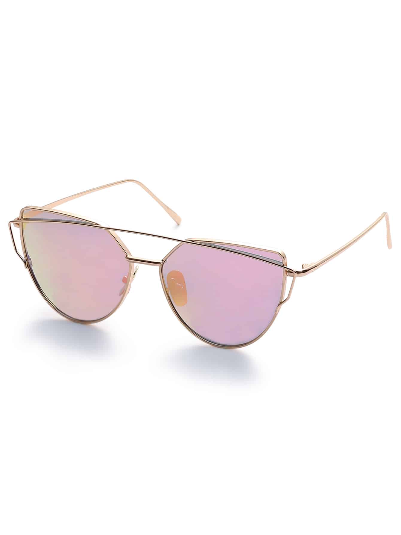 Gold Metal Frame Double Bridge Pink Lens Sunglasses