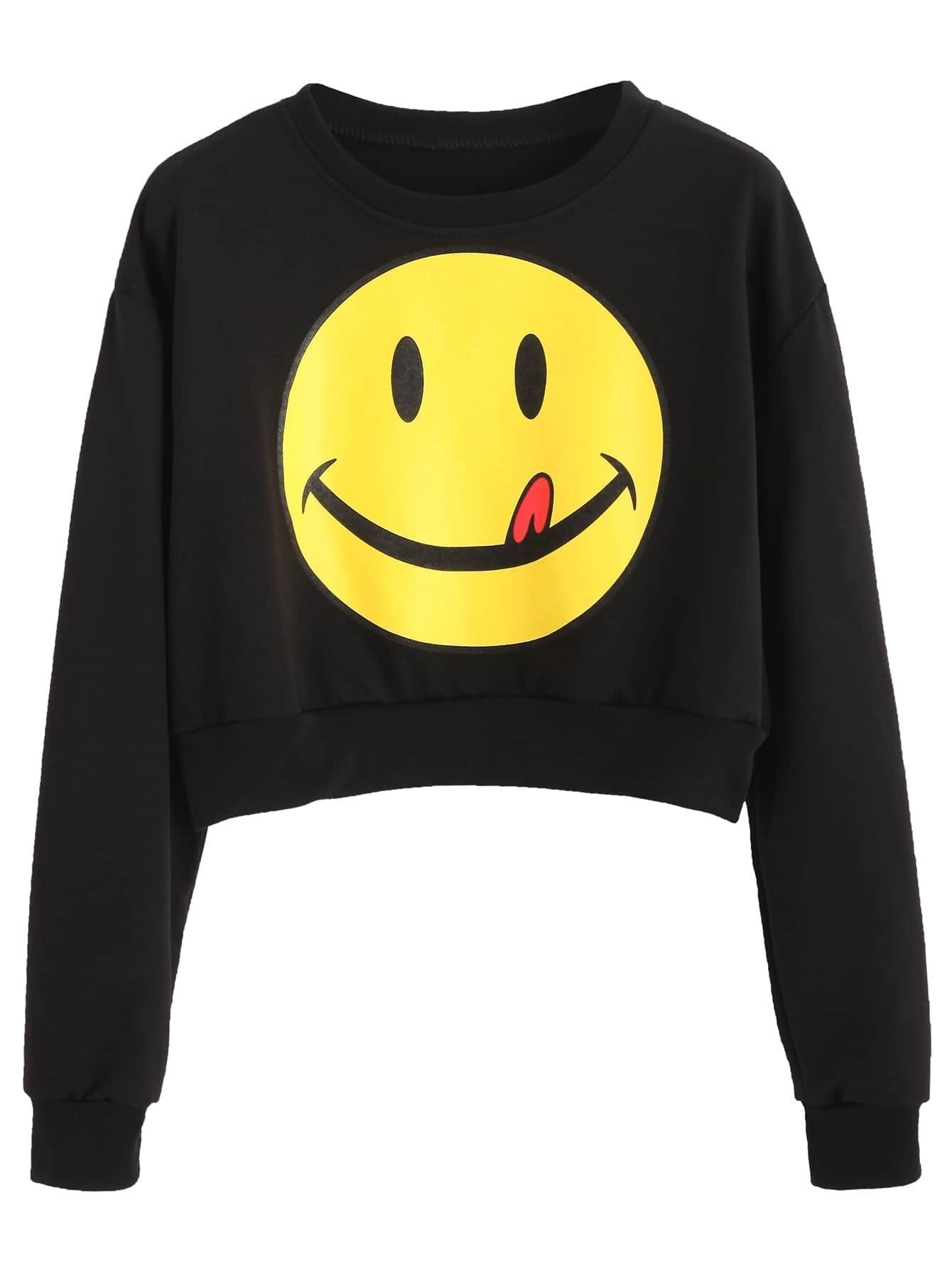 black smile print crop sweatshirtfor romwe black smile print crop sweatshirtfor romwe