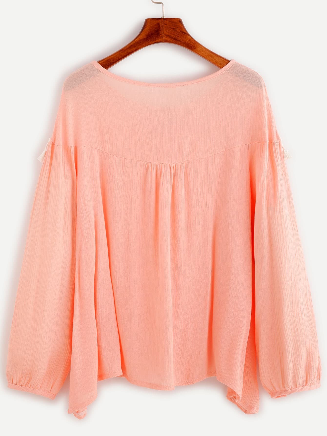 hot pink tie neck blouse pink tie neck tassel trim blousefor women romwe hot pink tie neck blouse pink tie neck tassel trim blousefor women romwe
