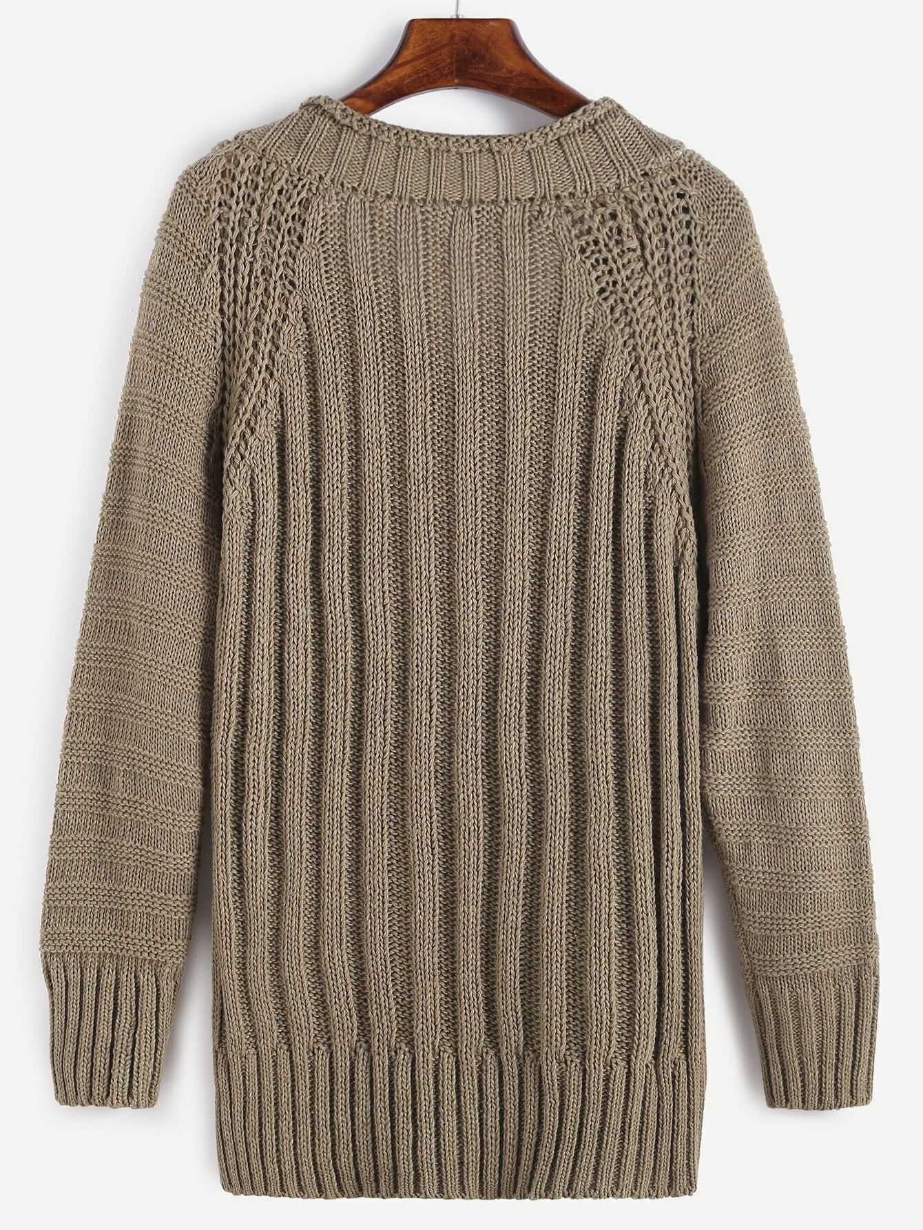 V Neck Ribbed Knit Long Sweater