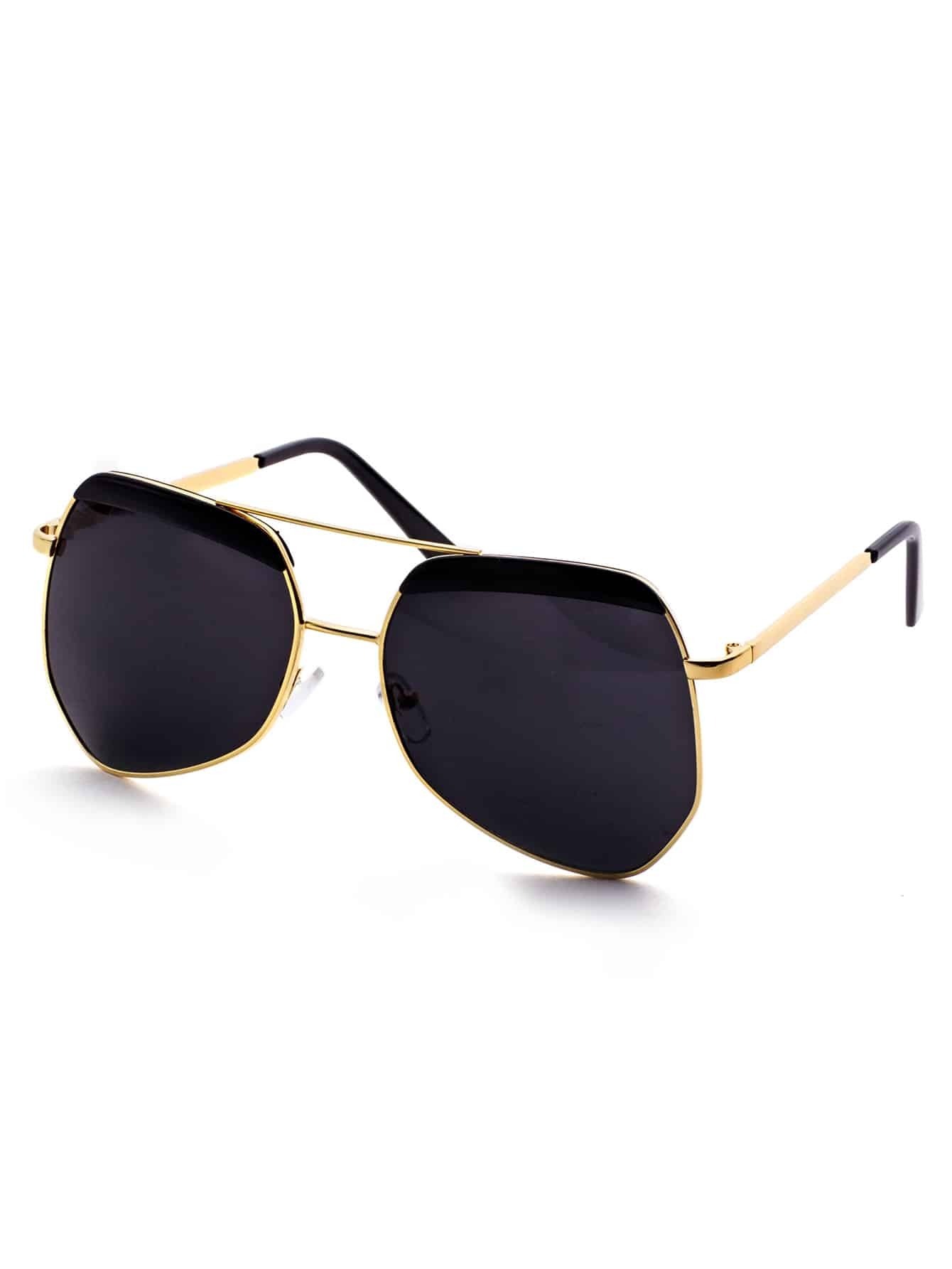 Gold Frame Double Bridge Black Lens Sunglasses