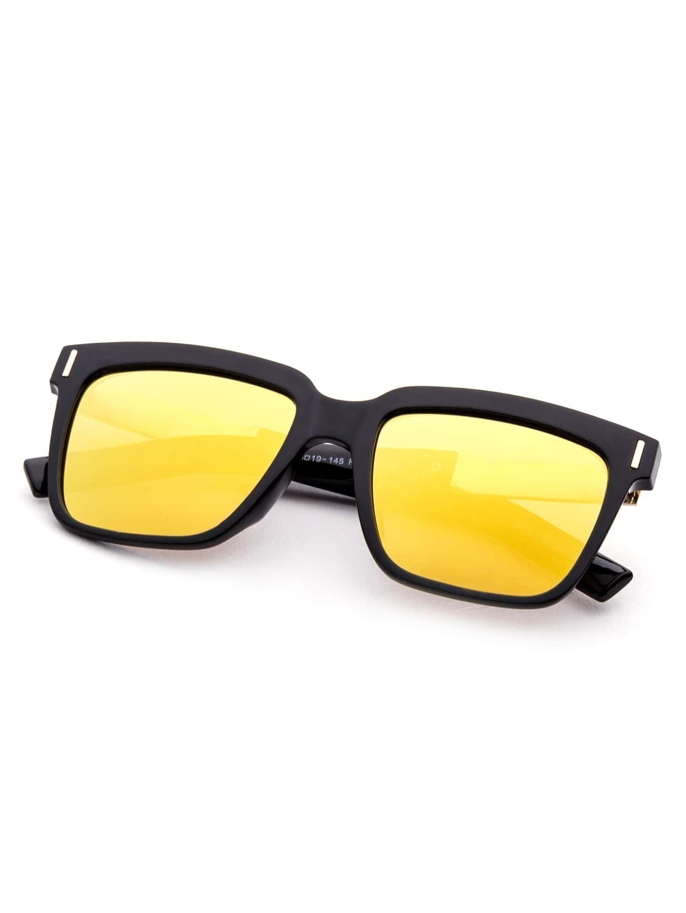 Black Frame Yellow Lens Metal Trim SunglassesFor Womenromwe