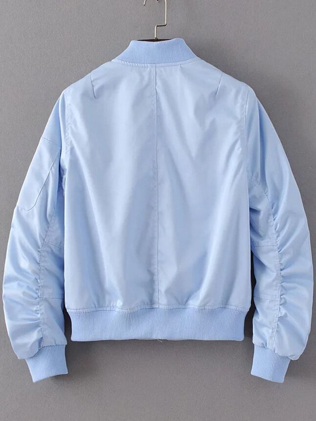 Blue Zipper Up Flight Jacket With PocketsFor Womenromwe