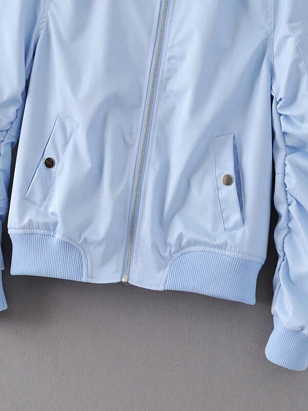 Blue Zipper Up Flight Jacket With PocketsFor Womenromwe