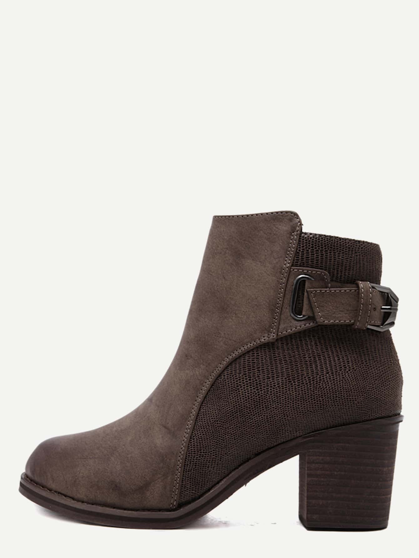 Brown Sneakerskin Leather Embellished Buckle Strap Cork Heel BootiesFor