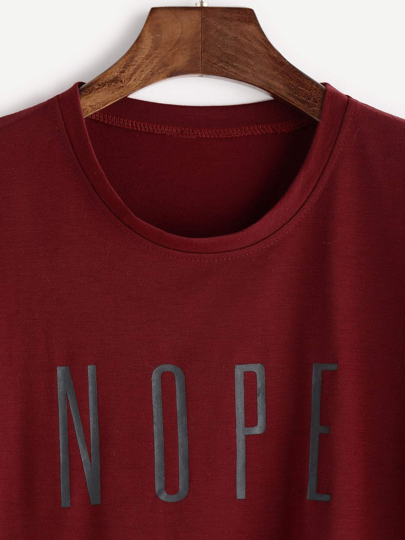 Burgundy Letter Print TshirtFor Womenromwe