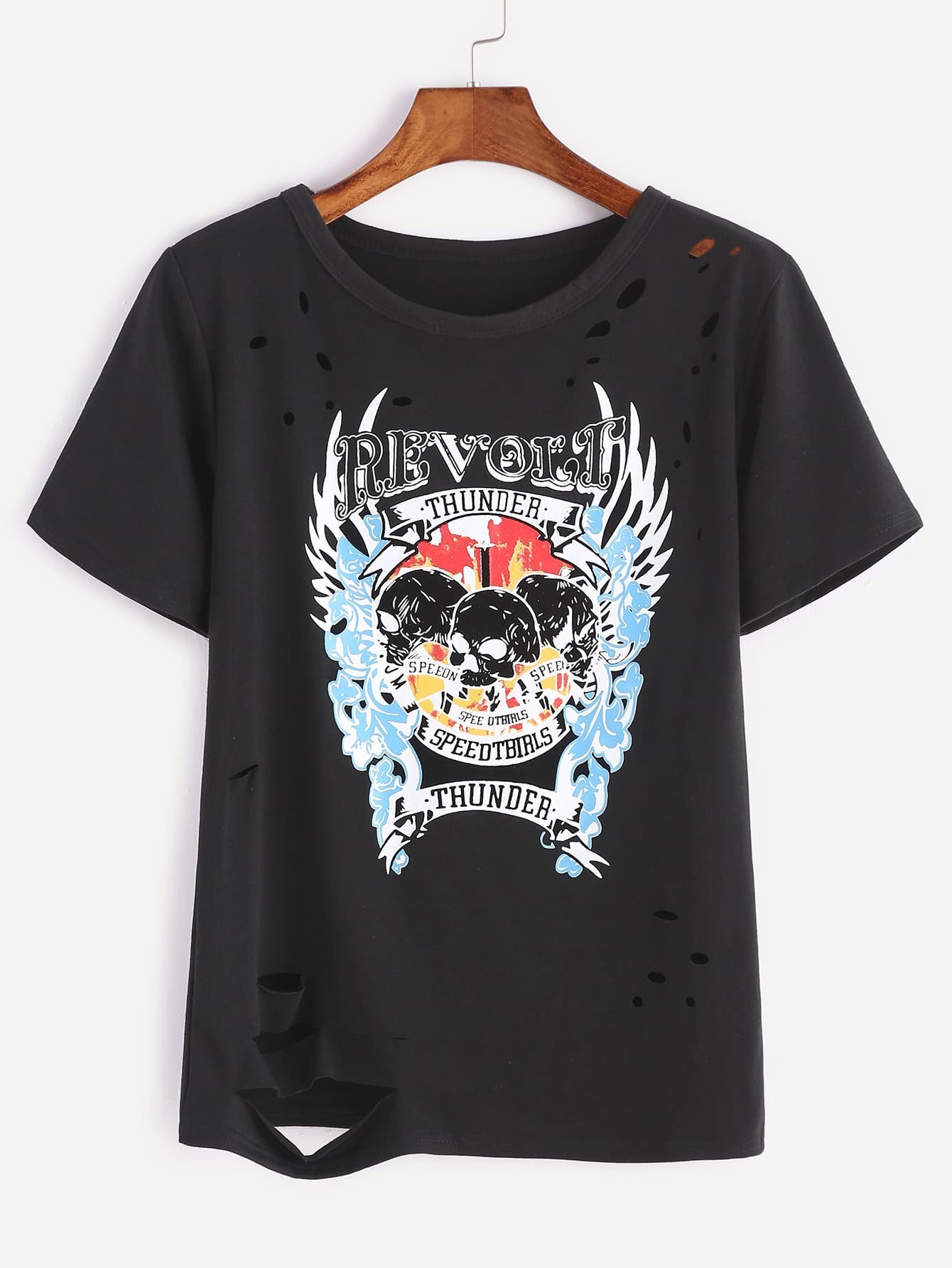 Black Printed Ripped Tshirt