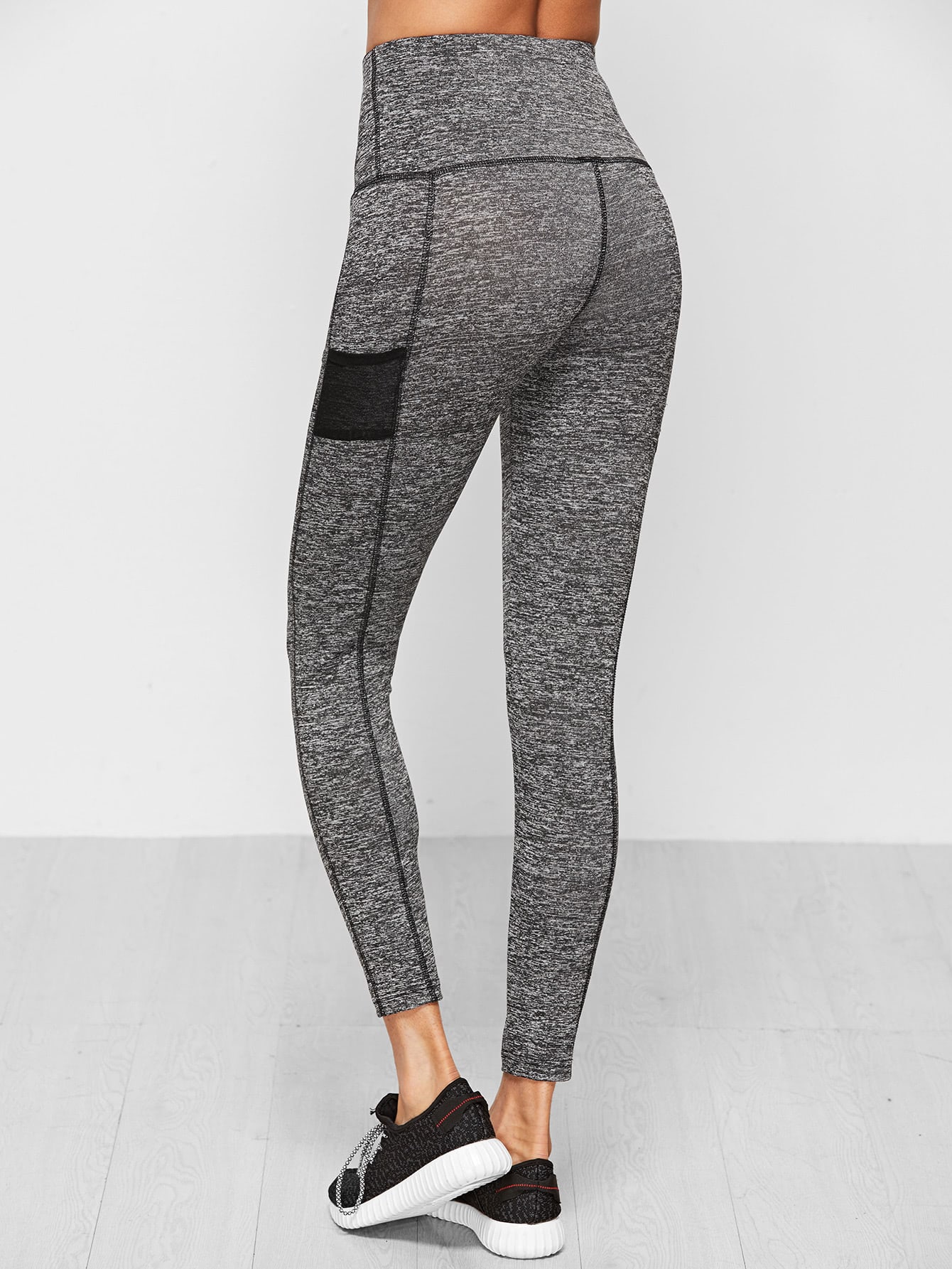 Grey Marled Knit Wide Waistband Leggings