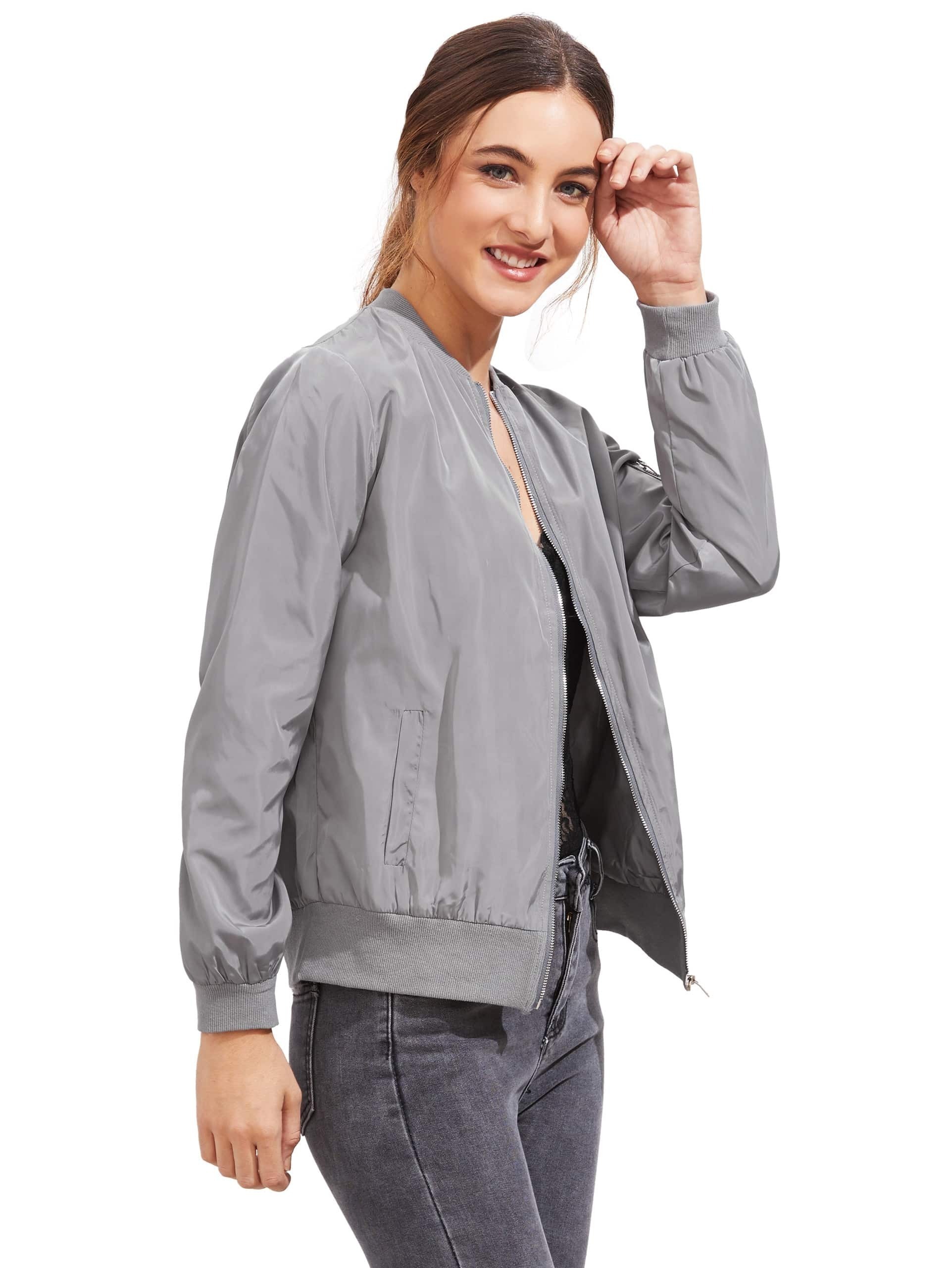 light grey stand collar zipper crop jacket light grey stand collar zipper crop jacket