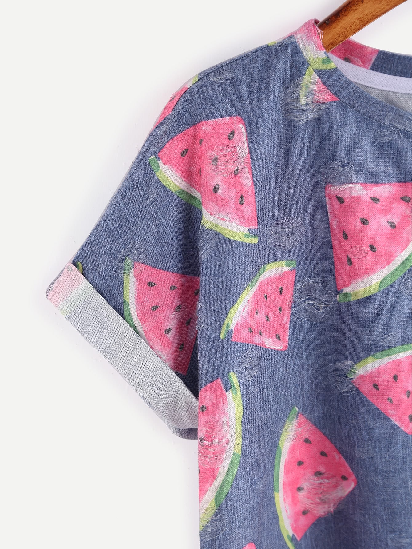 Blue Watermelon Print Short Sleeve Tshirt