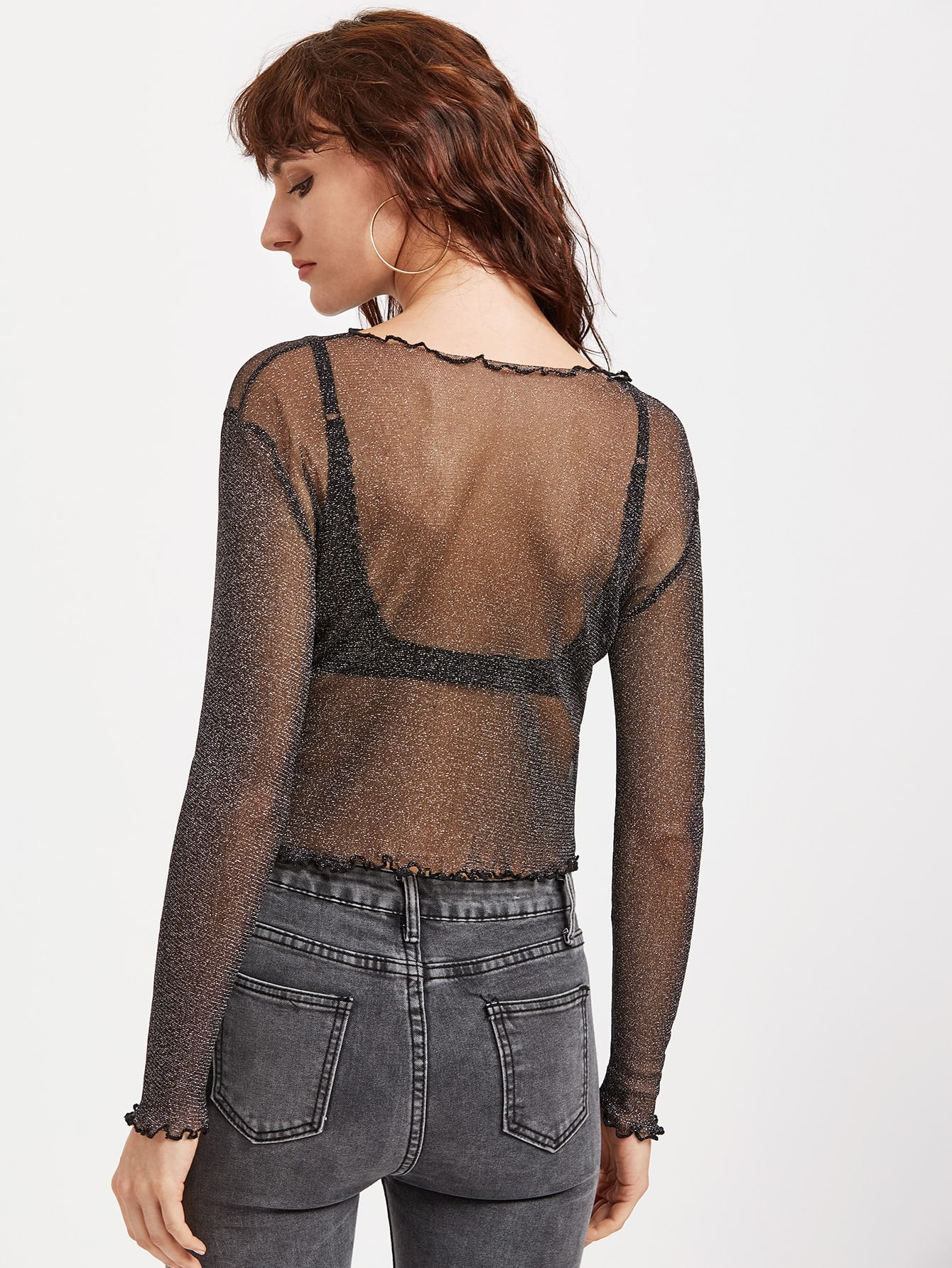 black mesh ruffle top
