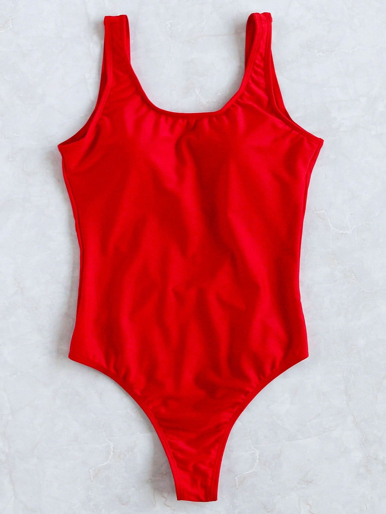 Red Square Neck OnePiece SwimwearFor Womenromwe