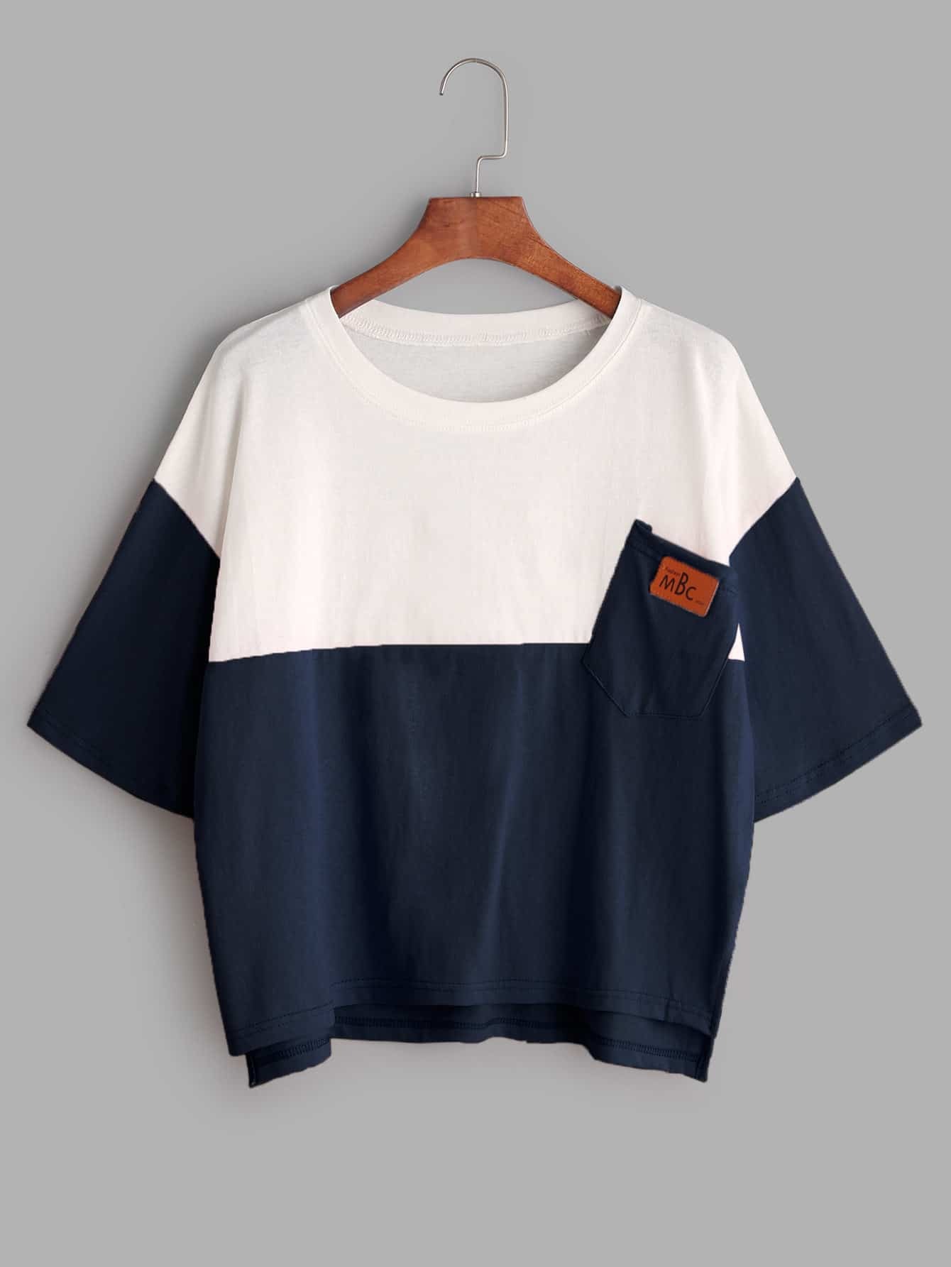 color block dip hem t shirt with chest pocketfor romwe color block dip hem t shirt with chest pocketfor romwe