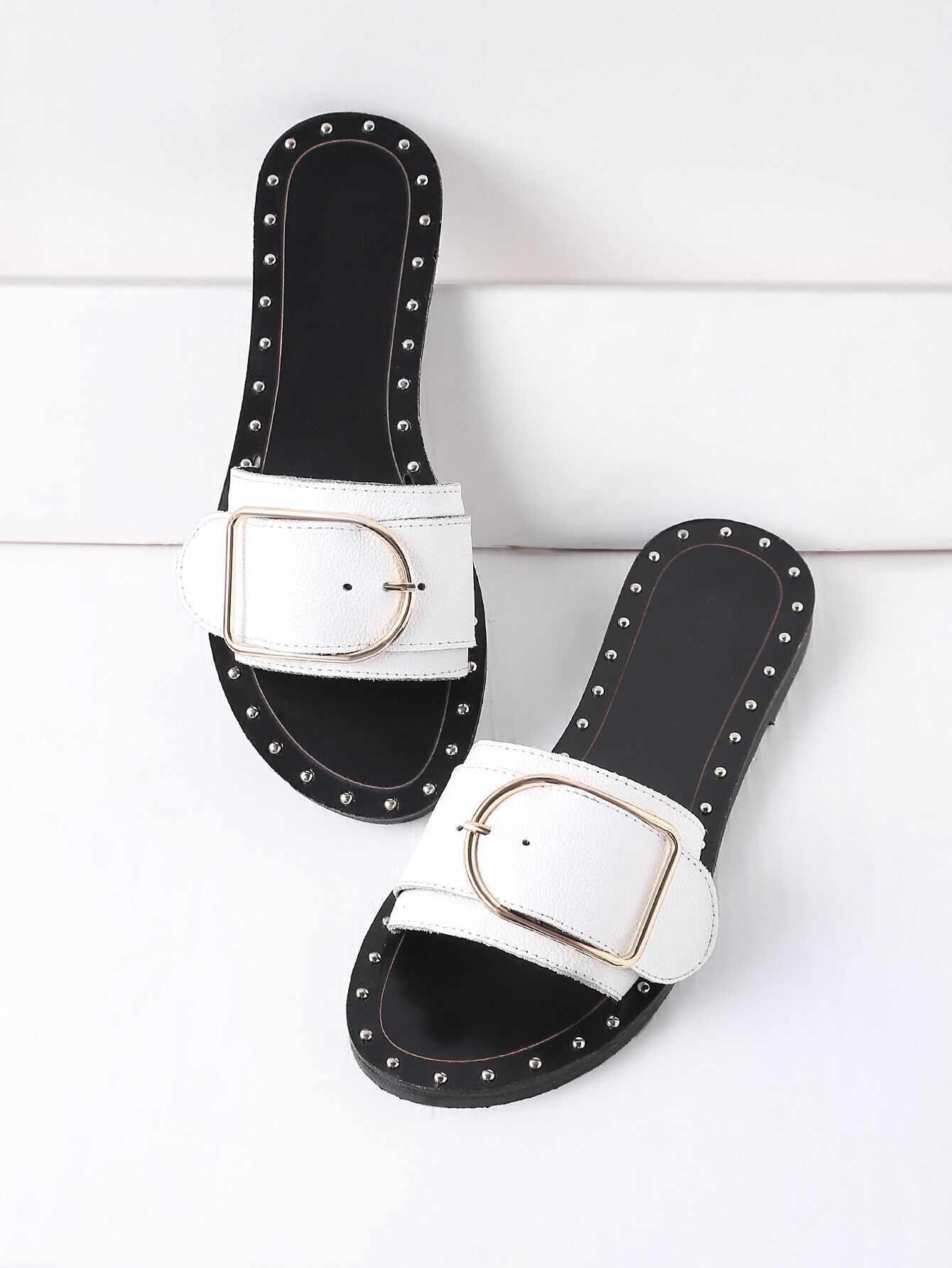 Buckle Design Studded Slip On Sandals