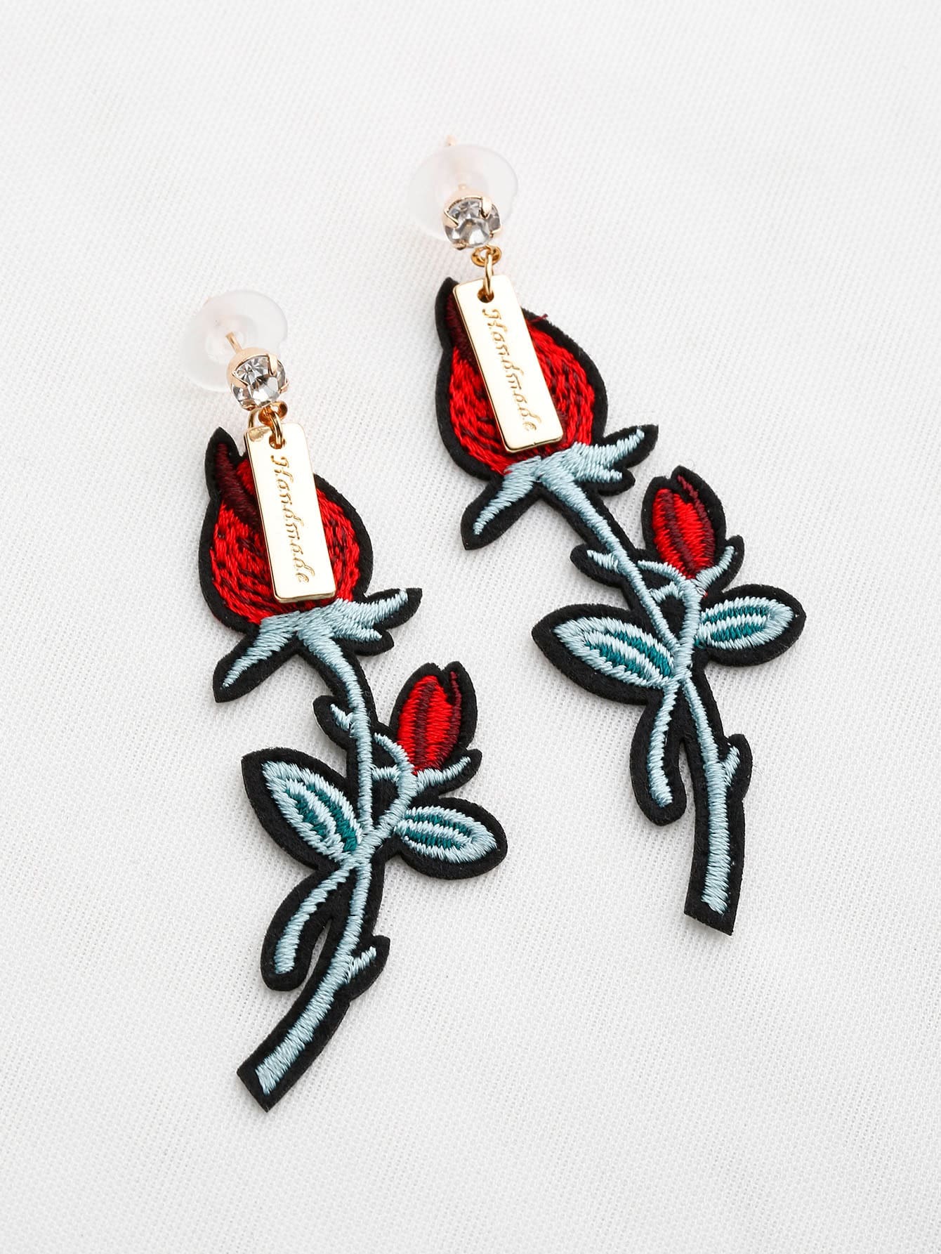 Embroidery Rose Drop Earrings With RhinestoneFor Womenromwe