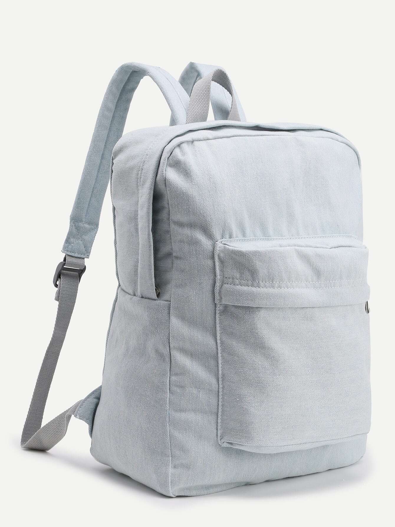 Zipper Front Denim Backpack With PocketFor Womenromwe