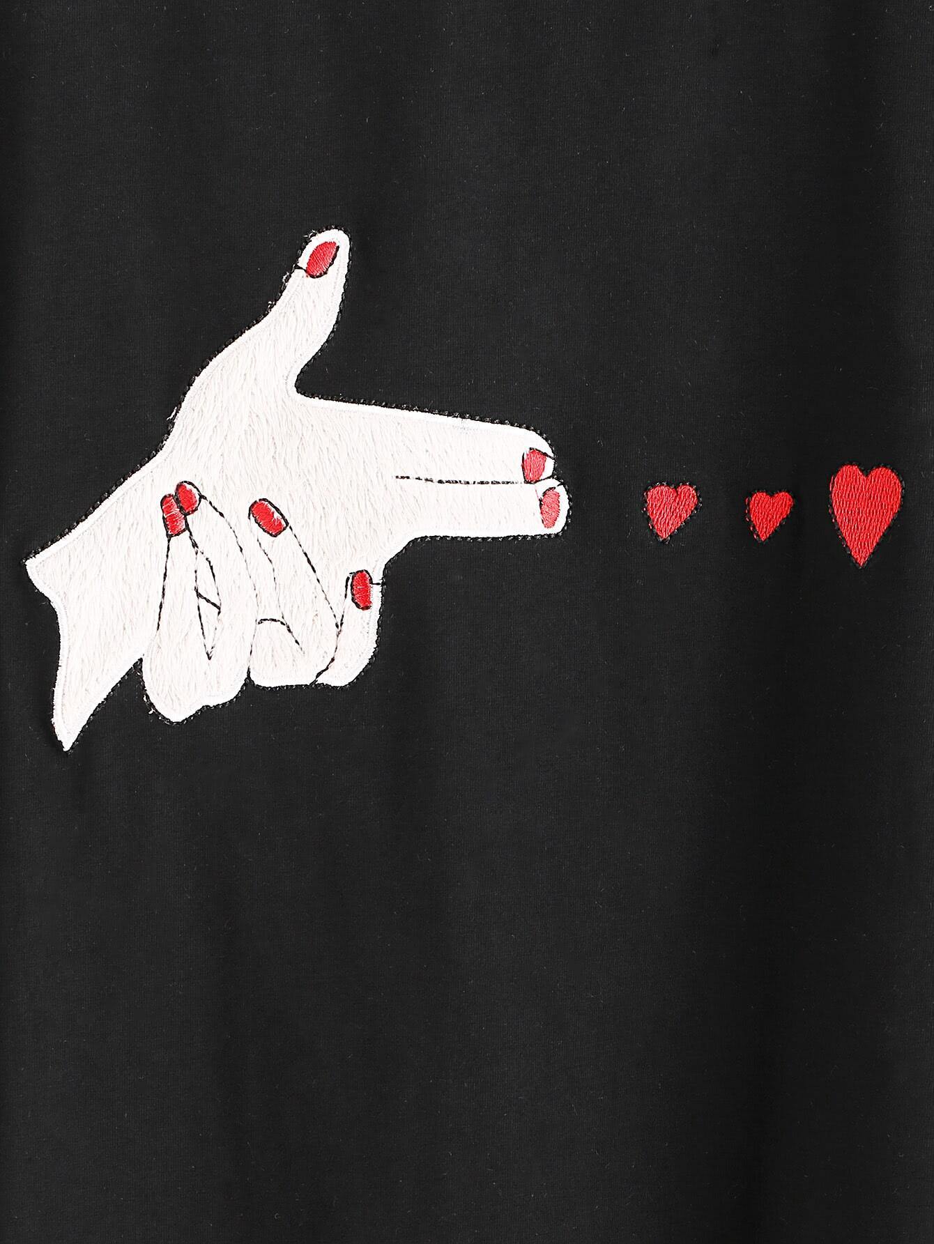 Gun Shaped Hand Patch And Heart Embroidered TshirtFor Womenromwe