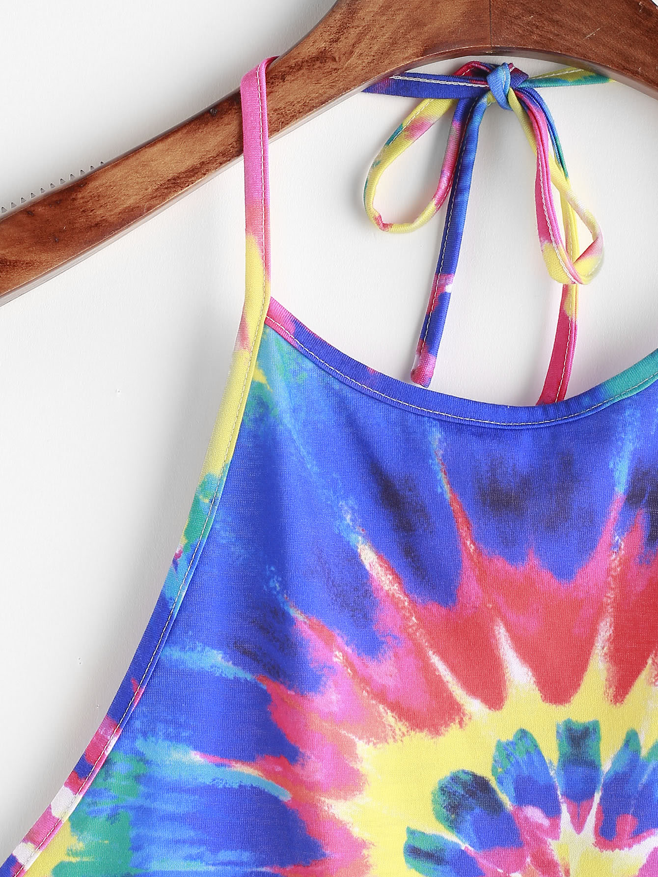 Spiral Tie Dye Print Tie Halter TopFor Women-romwe