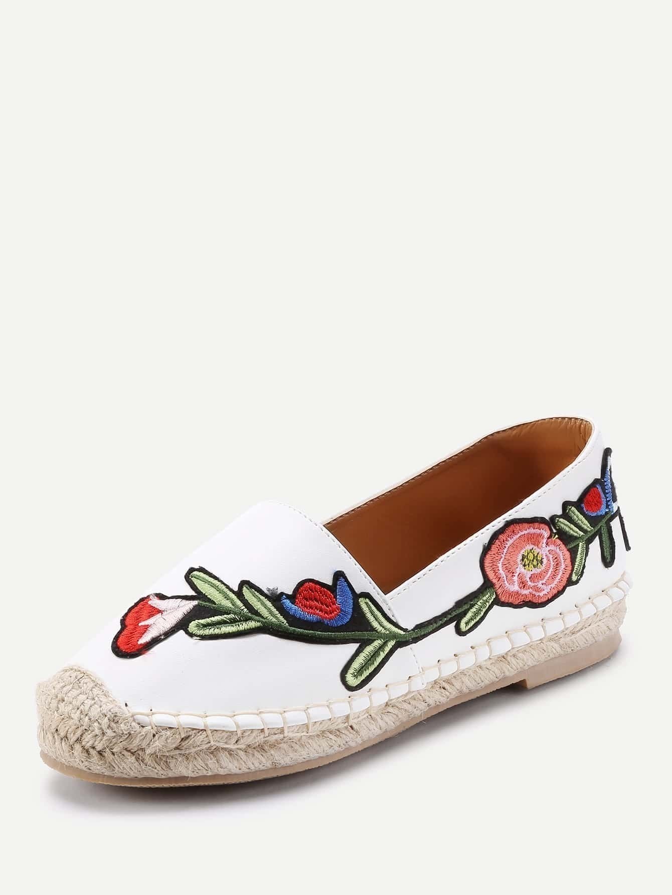 Flower Embroidery PU Espadrille FlatsFor Womenromwe