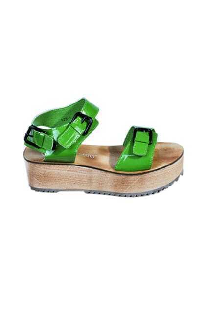 Patent Leather Buckle Green SandalsFor Women-romwe