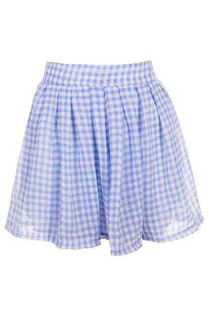 blue check pleated skirt