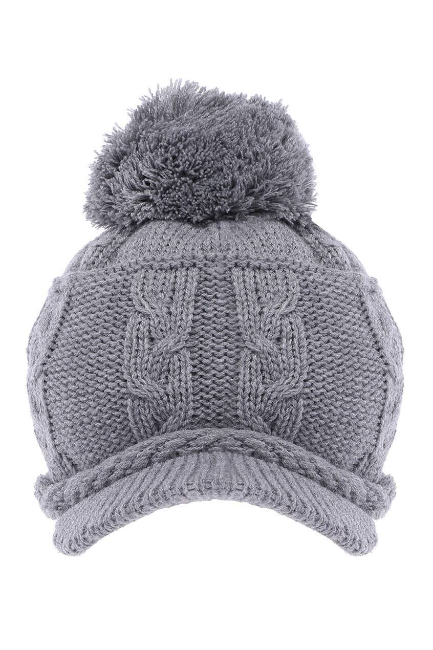 Cable Knit Pom Pom BeanieGreyFor Womenromwe