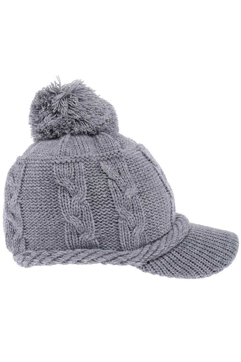 Cable Knit Pom Pom BeanieGreyFor Womenromwe