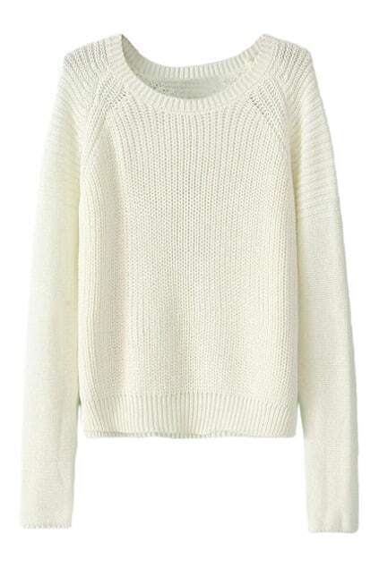 Round Neck Sheer White Jumper