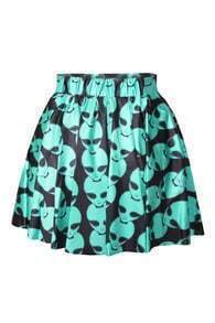 Alien Print High-waisted A-line Skirt