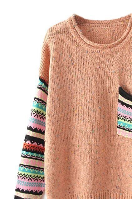 Pocketed Striped Pink JumperFor Women-romwe