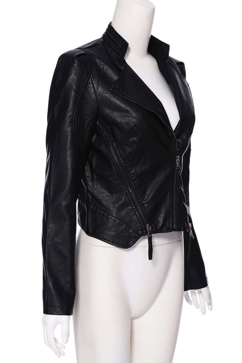 Strip Simple PU JacketBlackFor Womenromwe