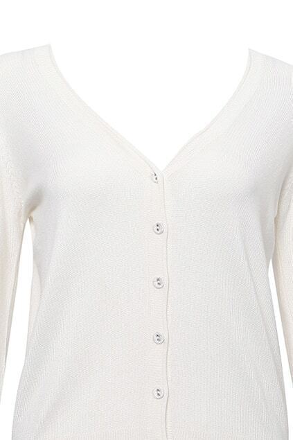 V Neck Sheer White CardiganFor Women-romwe