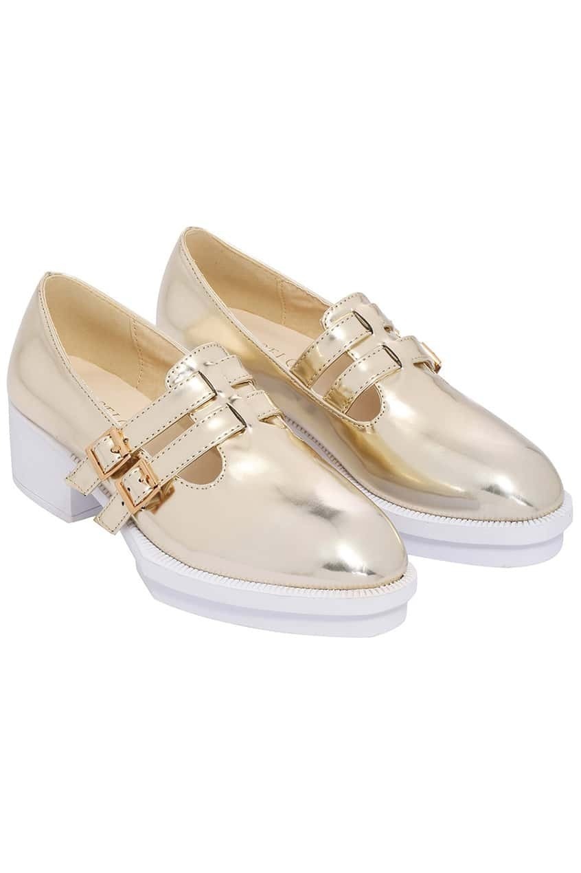 Hollow Gold Pointed ShoesFor Womenromwe