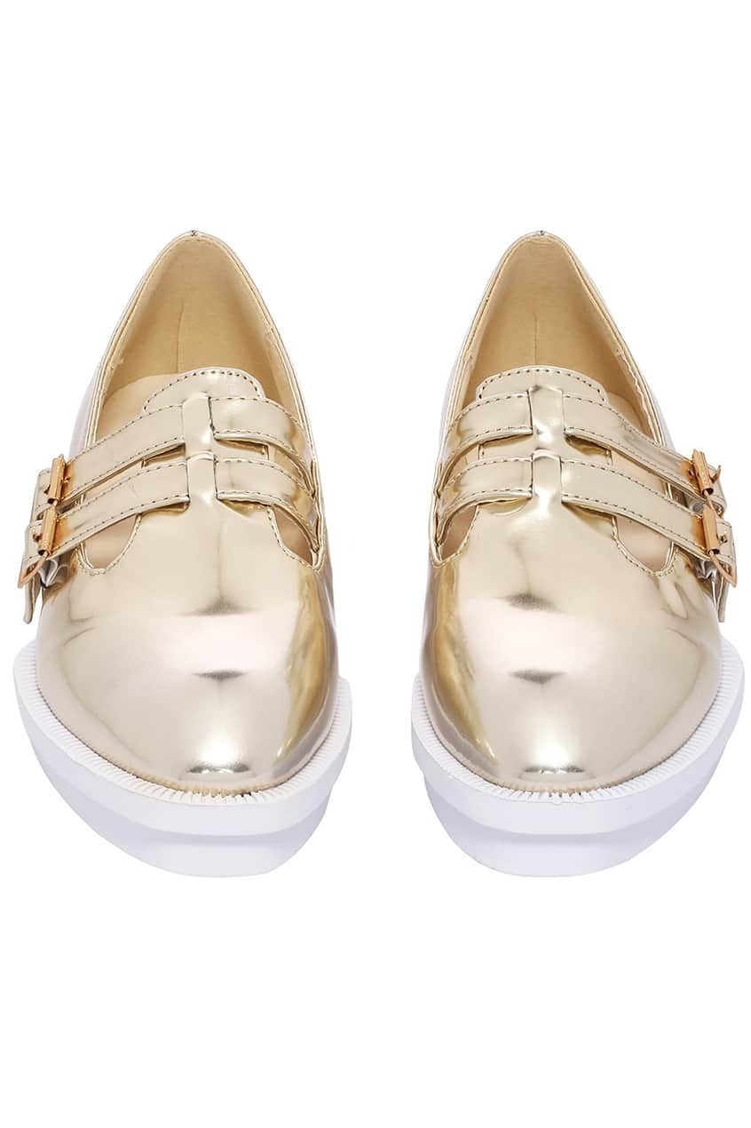 Hollow Gold Pointed ShoesFor Womenromwe