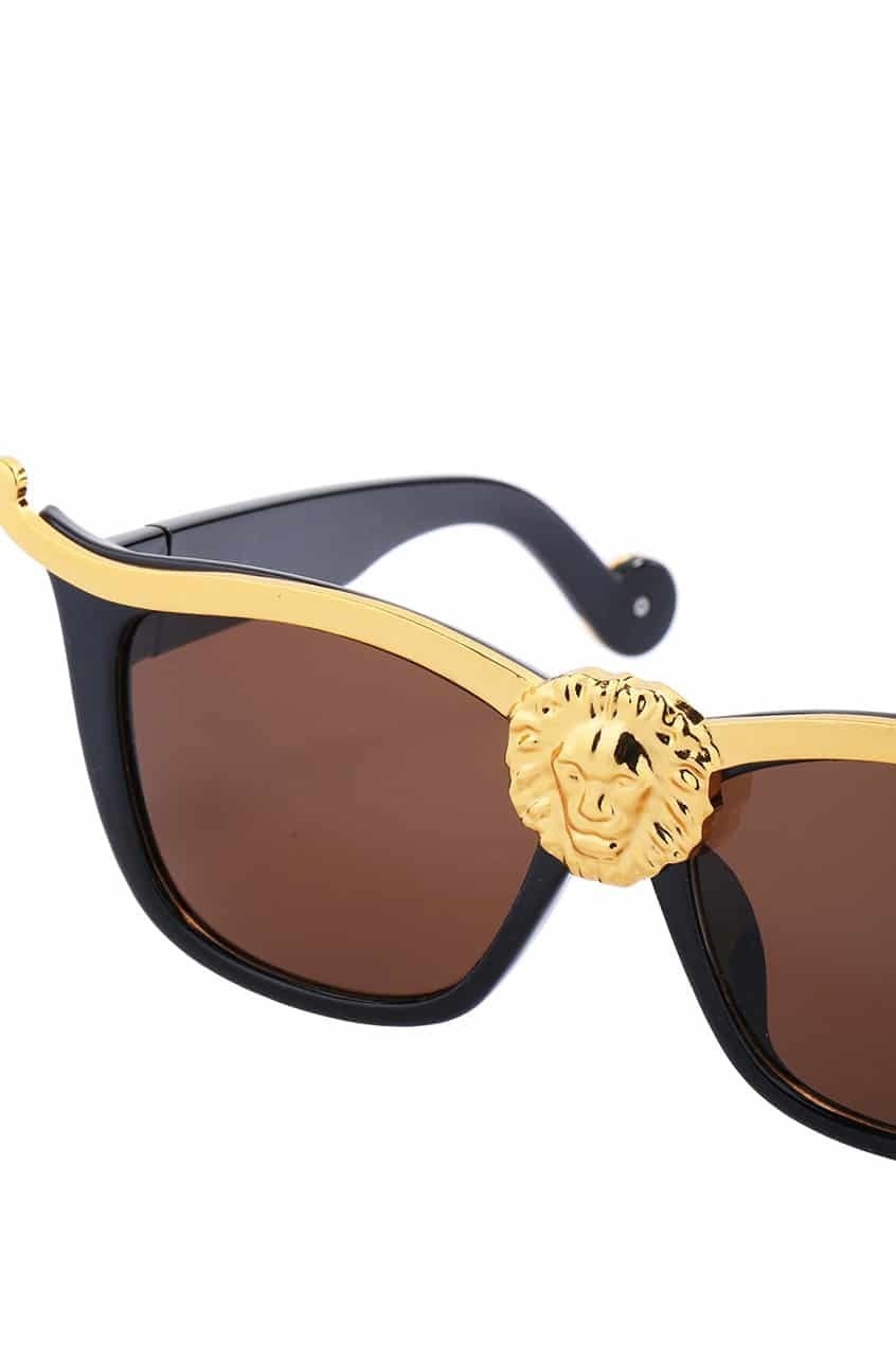Gold Lion Head Embellished SunglassesFor Womenromwe