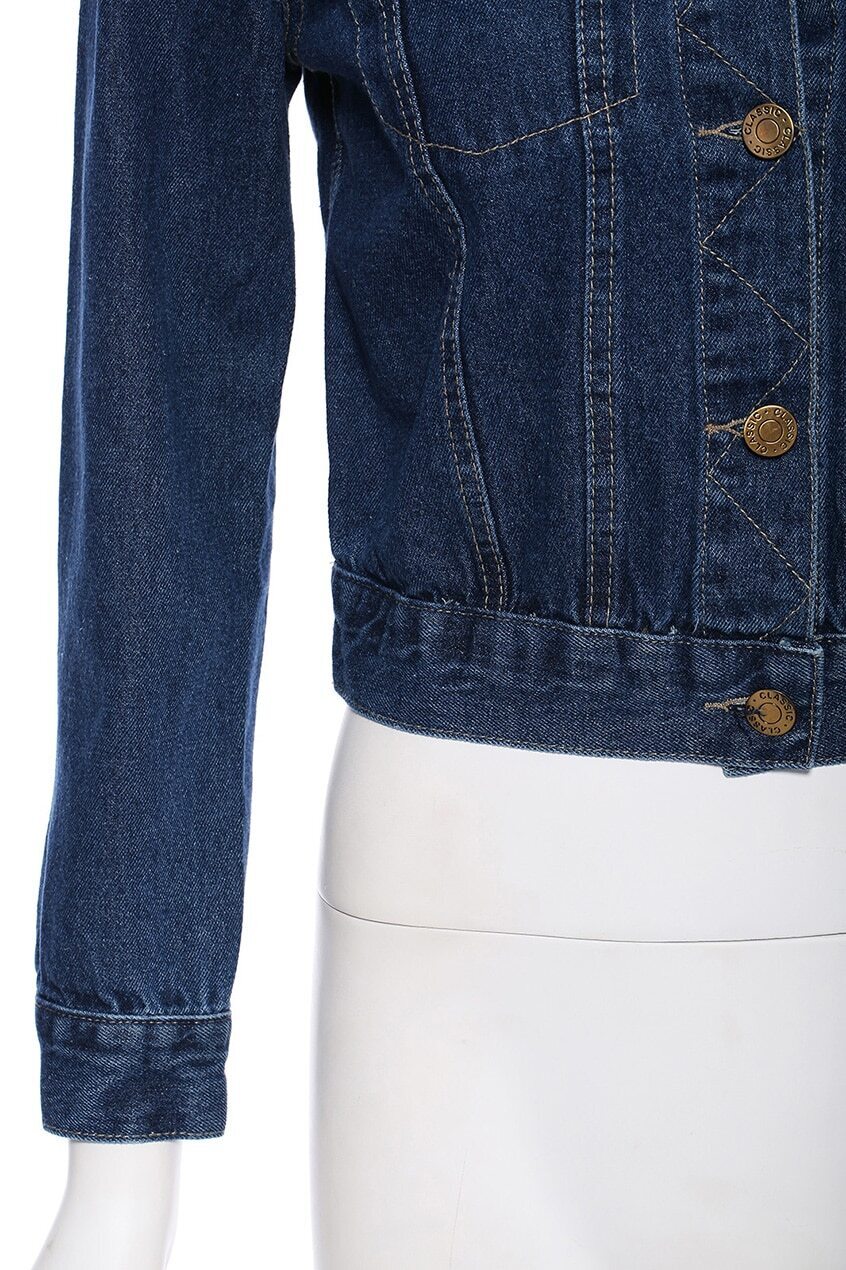 Distressed Darkblue Cropped Denim JacketFor Womenromwe