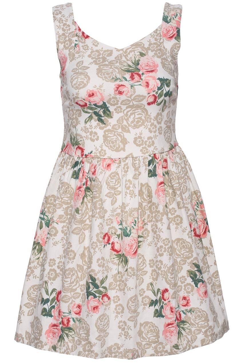 ROMWE Flower Print Laceup Apricot DressFor Womenromwe