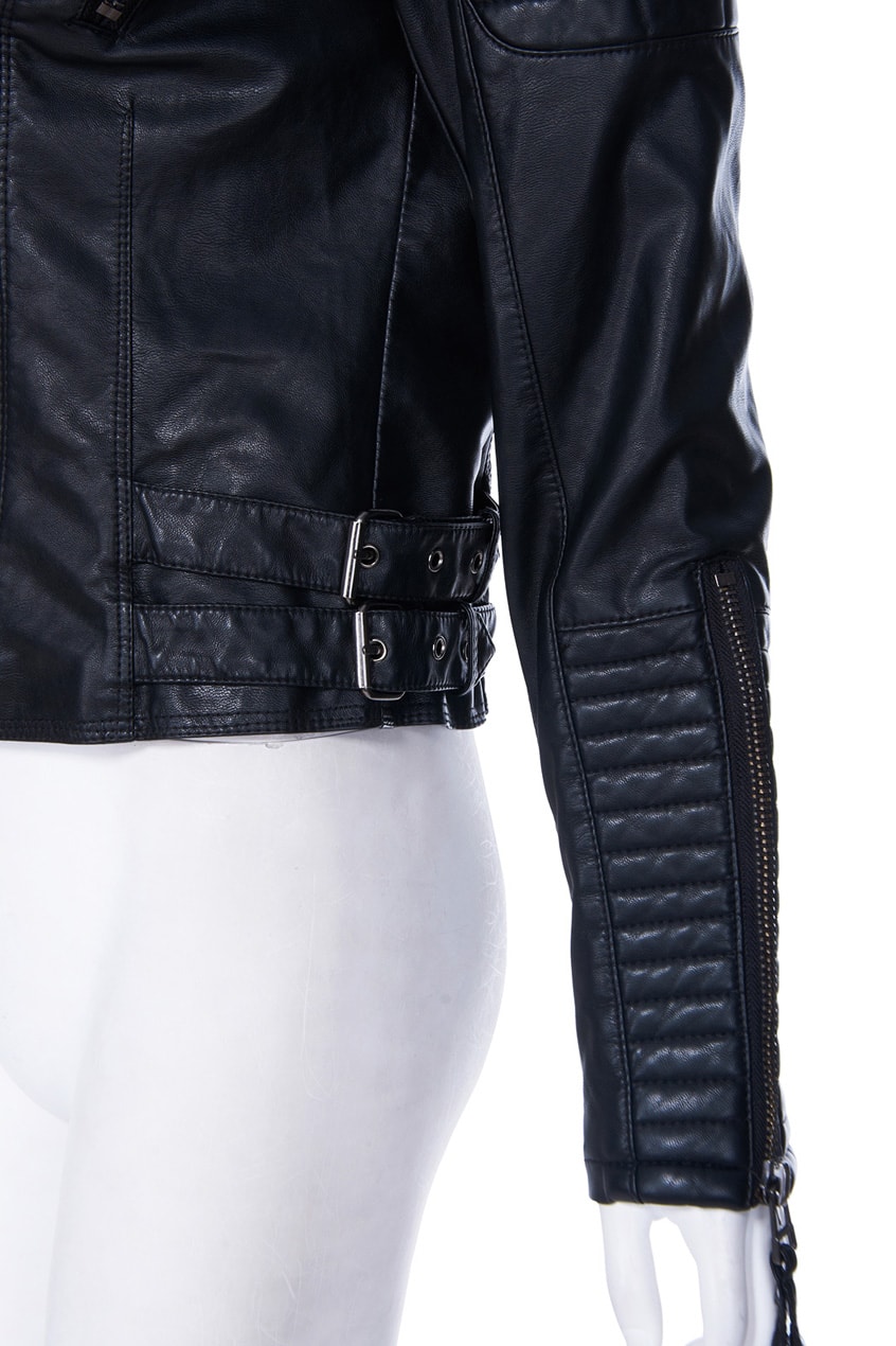 Black Long Sleeve Zipper PU Leather JacketFor Womenromwe