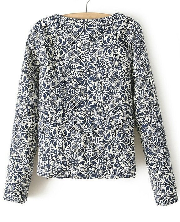 Embroidered Porcelain Print JacketFor Womenromwe