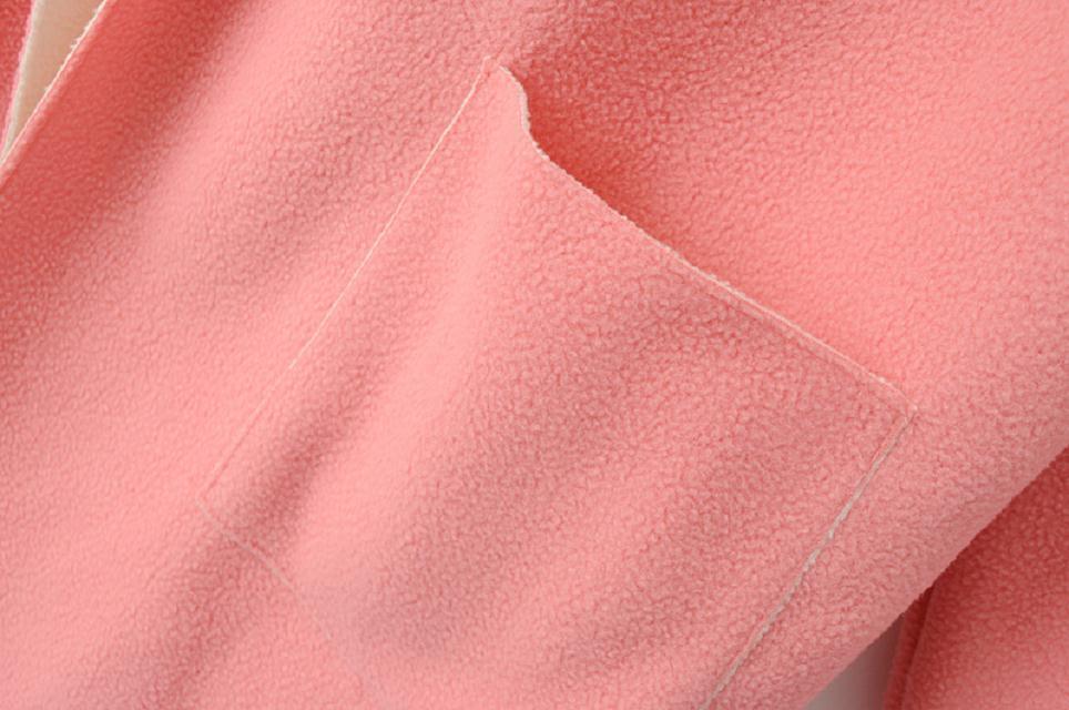 Hooded Pockets Woolen Pink CoatFor Womenromwe