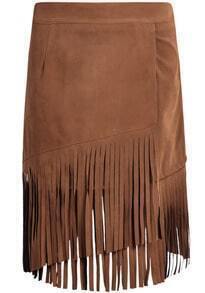 Tassel Velvet Khaki Skirt
