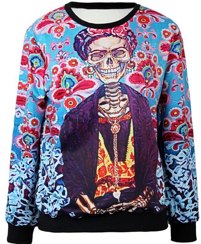Floral Skull Print SweatshirtFor Womenromwe